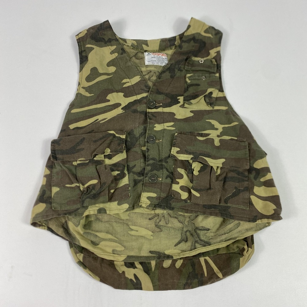Vintage Texsport Vest Mens XL Green Camouflage Hunting Game Pocket Button Cotton